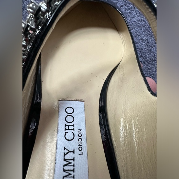 NIB Jimmy Choo ✨bing✨patent leather mule slide flats black crystals strap sz 41 - Picture 11 of 13